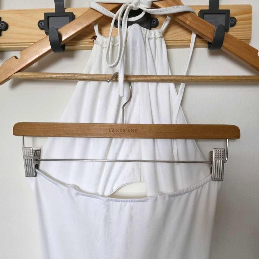 Elegant White Halter Draped Dress With Front Cut Out Sz. L - Picture 4 of 7